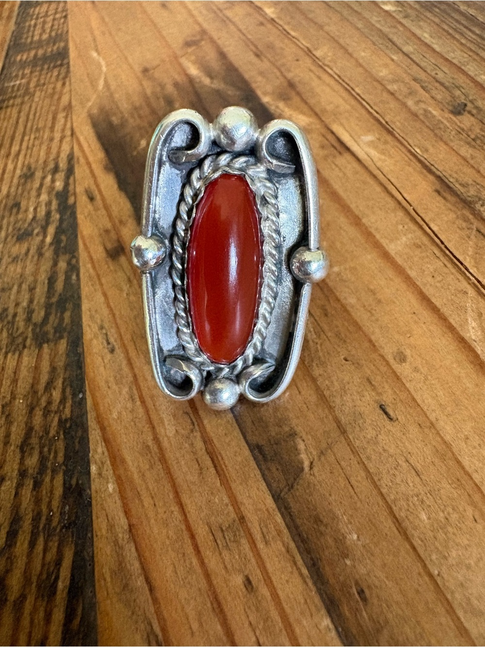Vintage Navajo sterling  Silver Carnelian  Oval Statement Ring 5.25